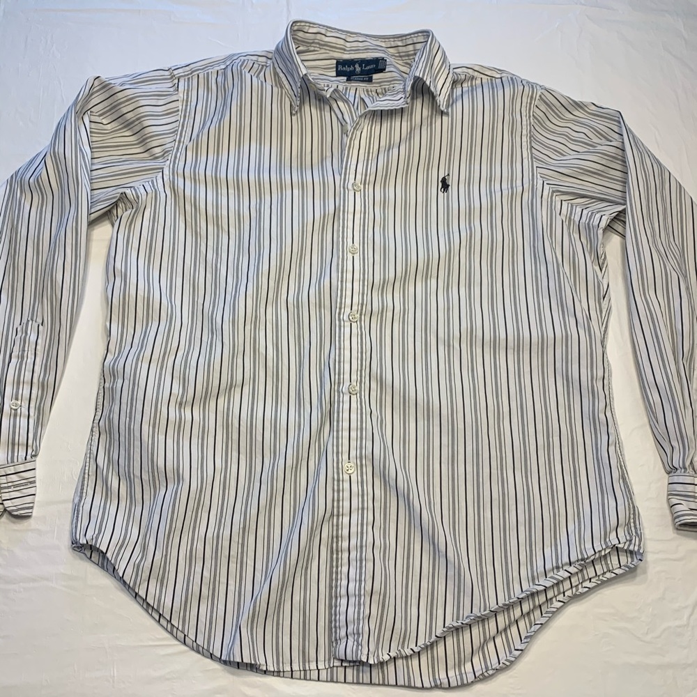 Ralph Lauren White Striped Classic Fit Long Sleeve Button Down Shirt Men’s Large